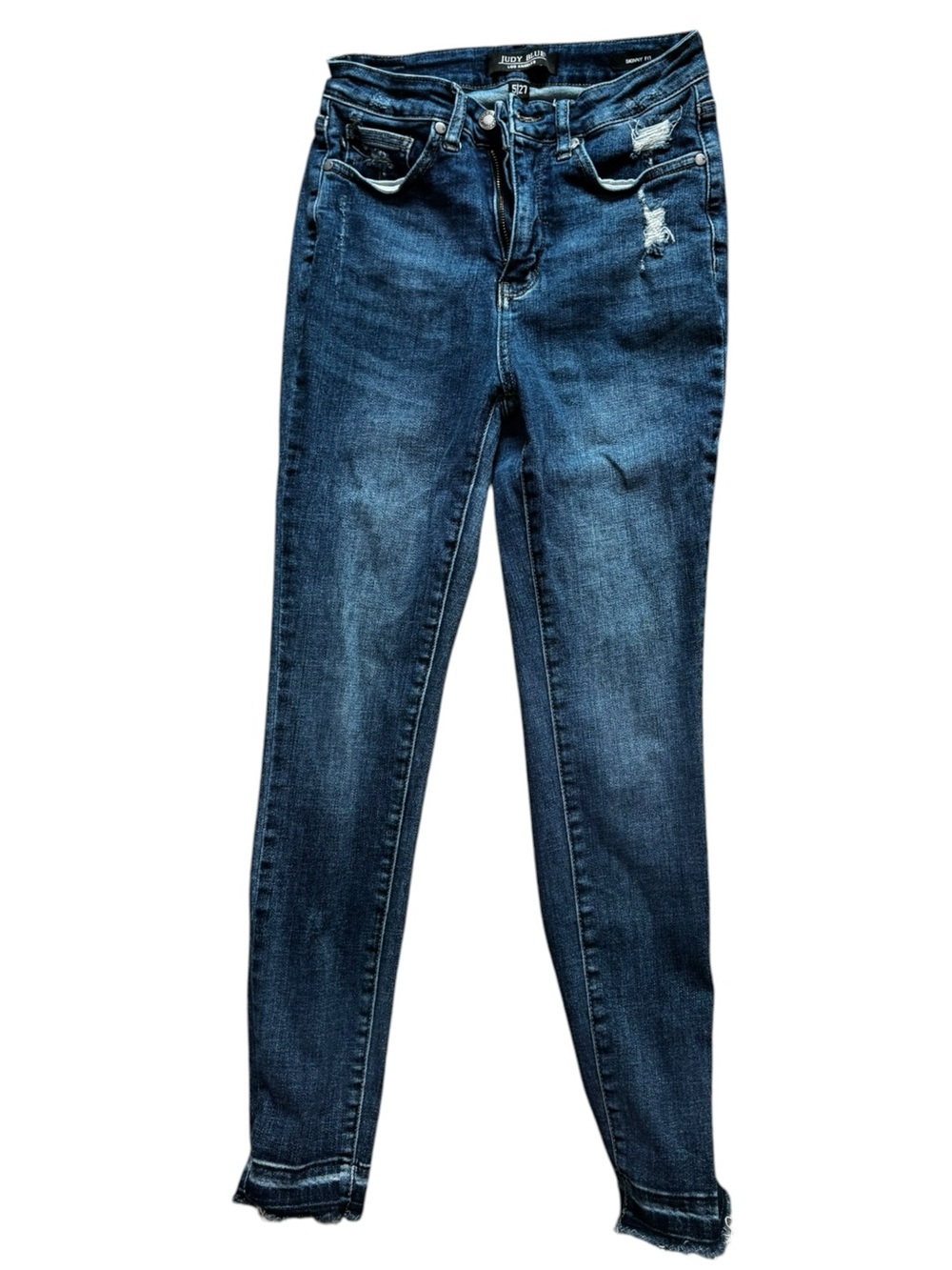 Judy Blue Distressed Skinny Jeans Size 5/27 Medium Wash Raw Hem Stretch Denim